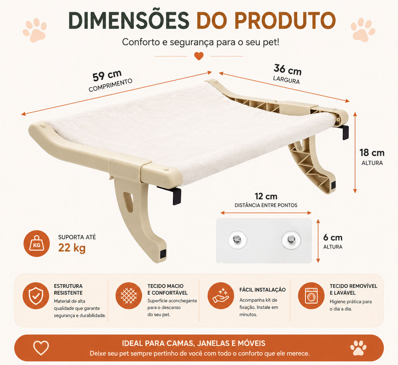 🐾 Caminha Suspensa para Cama e Janelas – Seu Pet Sempre ao Seu Lado