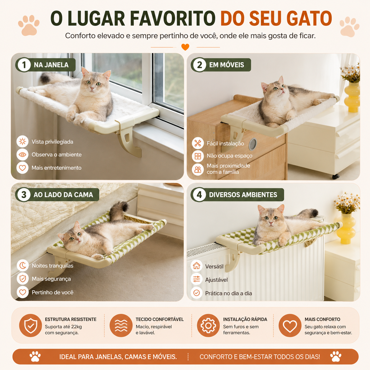 🐾 Caminha Suspensa para Cama e Janelas – Seu Pet Sempre ao Seu Lado